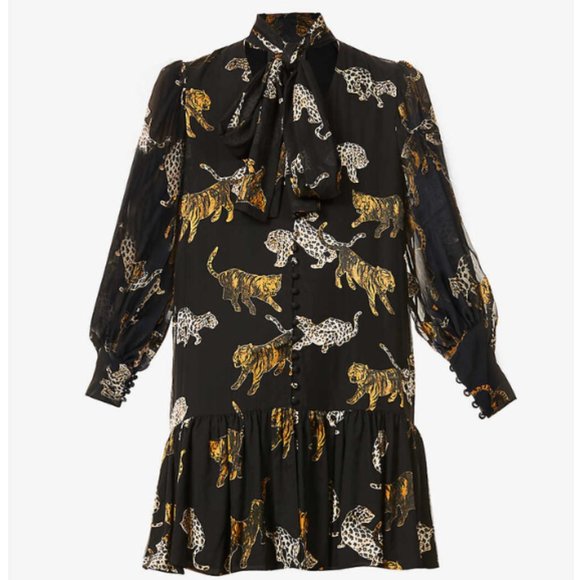 The Kooples Tiger & Leopard Crepe Mini Dress NWT - Picture 2 of 8